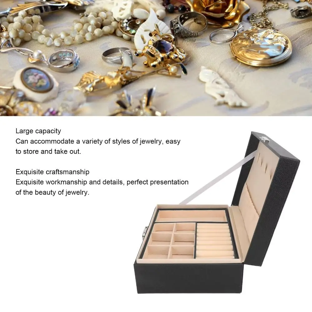 Jewelry Display Double Layer Jewelry Box Ornaments Case Storage PU Leather Displays Box Earring Holder Double Storage