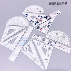 Sanrio Acrylic Kuromi Cinnamoroll Student Measuring Triangle Straight Edge Round Ruler Set Stationery Measuring Ruler