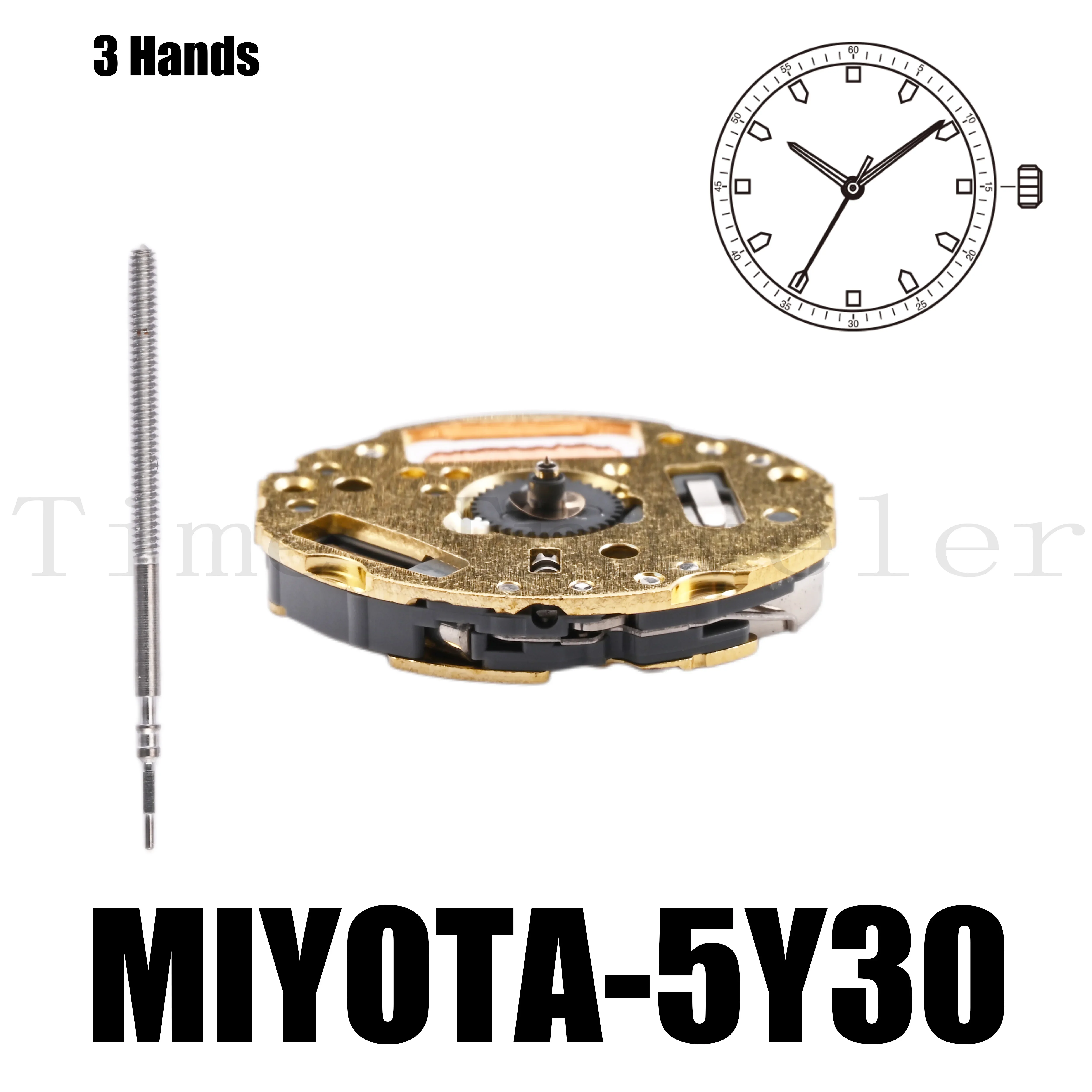 Movimiento 5y30 Miyota 5Y30, tamaño 5, 1/2 × 6, 3/4 pulgadas, altura 2,54mm, 3 manos, movimiento pequeño, perfecto para diseños más pequeños