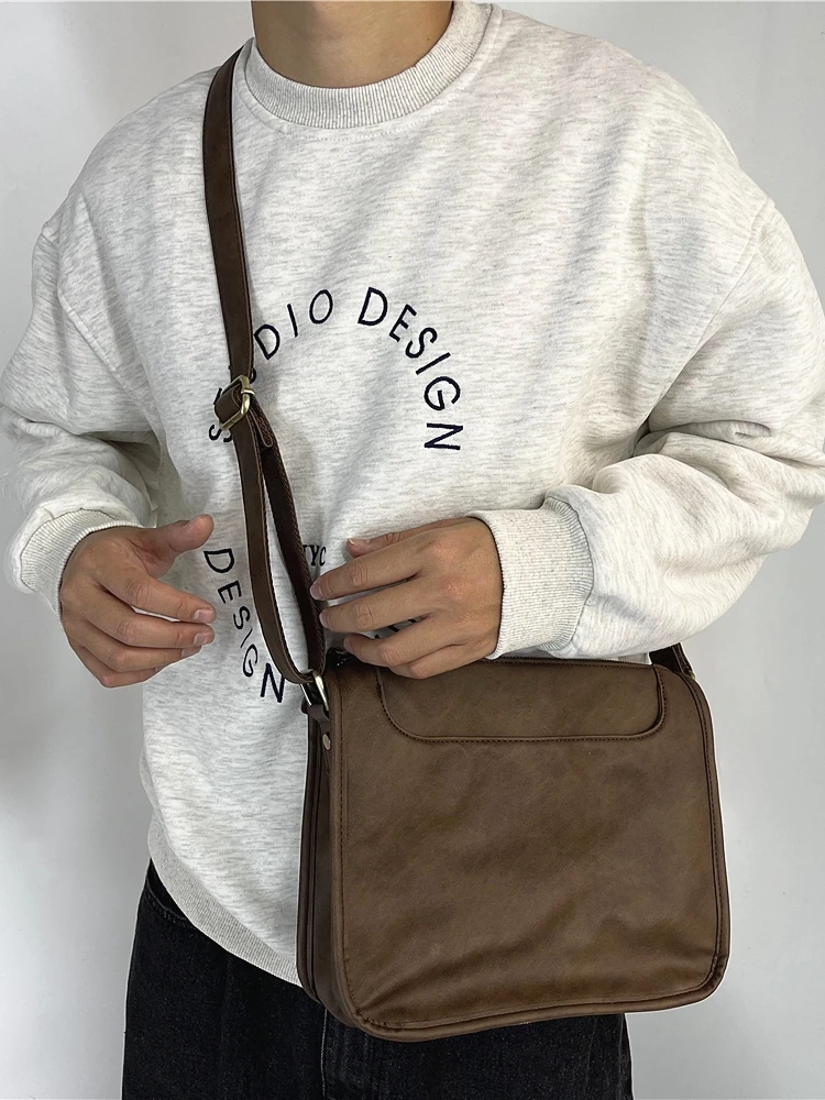 Preppy Style Canvas Shoulder Man Bag Causal Teens school Travel Square Men's Bag Streetwear Commuter Sling Cross Bags for Men