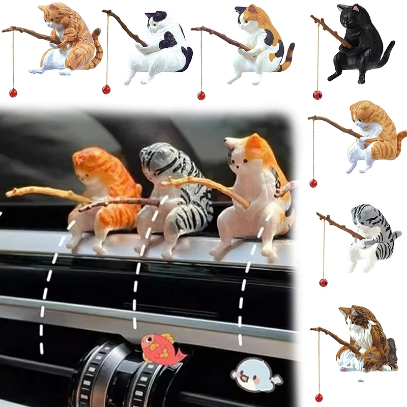

Fishing Cat Ornaments Aquarium Decoration Fish Landscaping Cartoon Cat Statue Funny Mini Resin Figurine Home Car Decorations