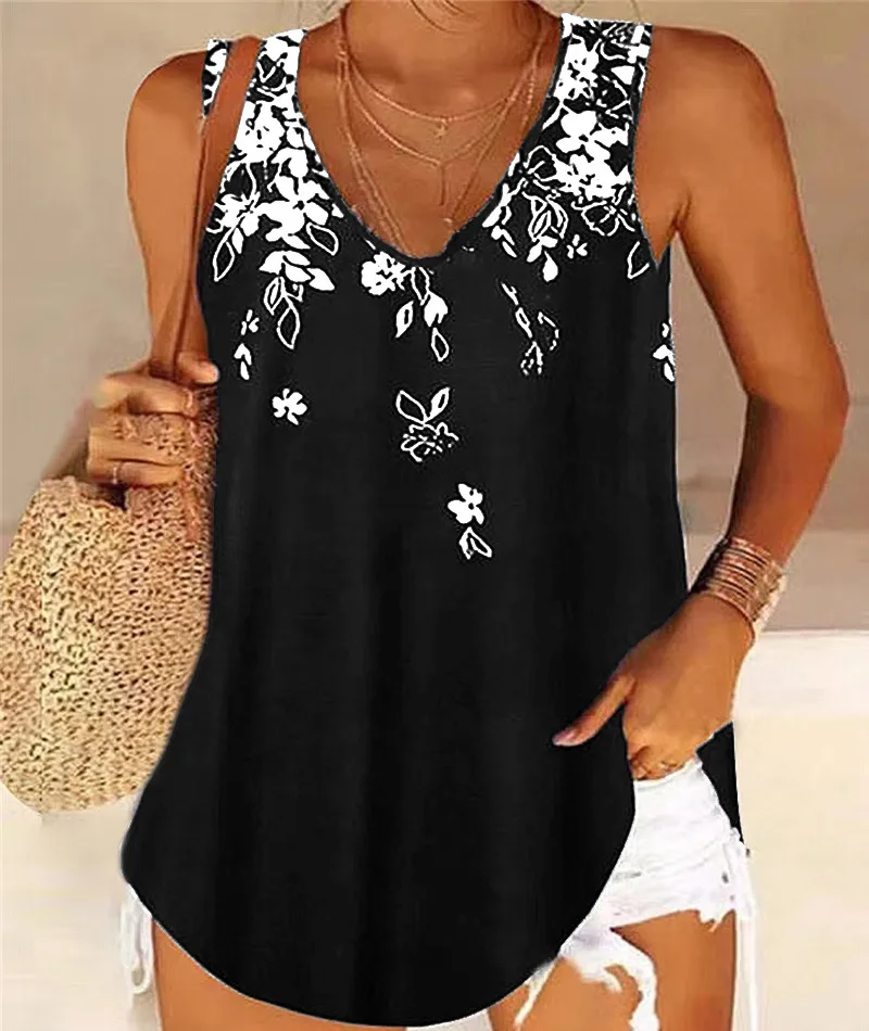 2024 verão moda feminina com decote em v camis sem mangas regata blusa de verão solta casual floral estampado camisa roupas femininas