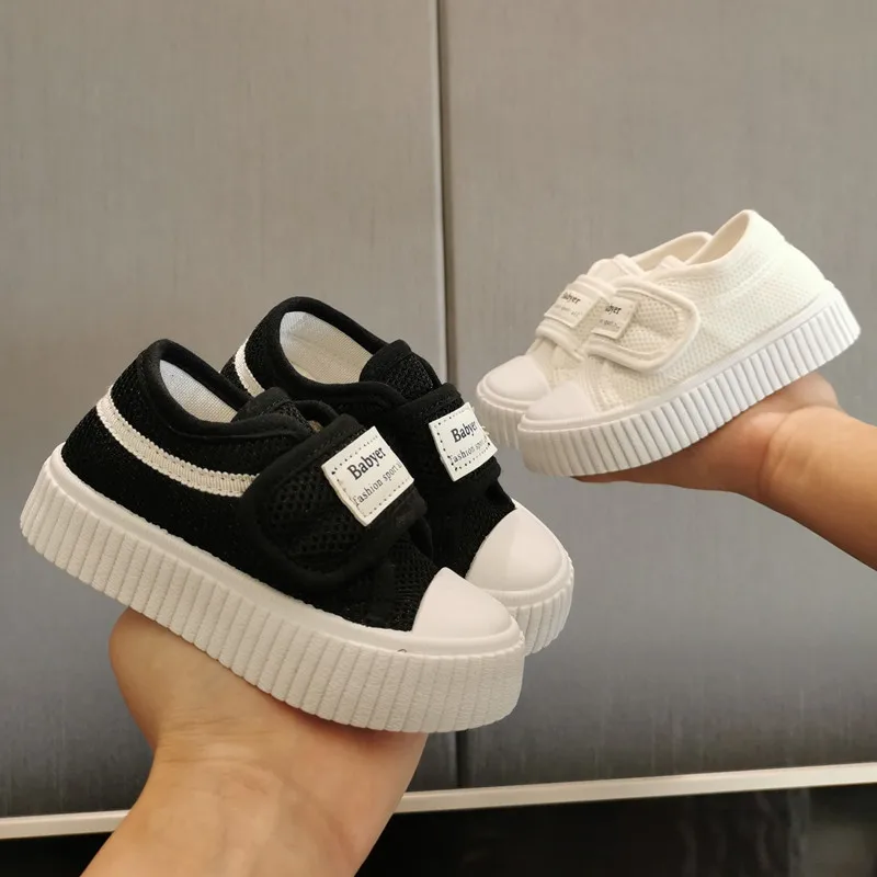 Kids Casual Shoes Spring Autumn Mesh Breathable Toddler Board Shoes Boys Comfortable Sports Shoes Black White Girls Sneakers