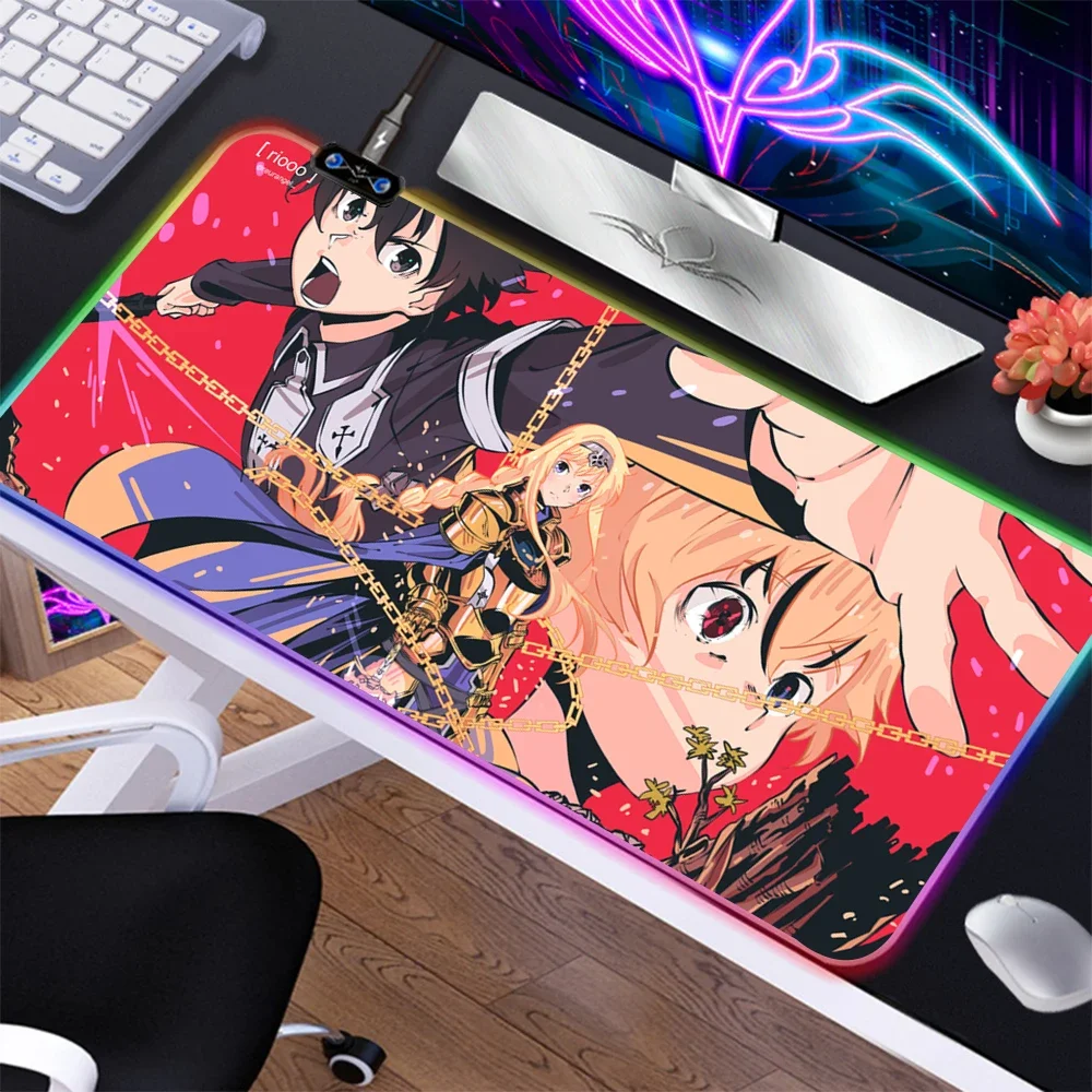 

Sword Art Online RGB XXL Mause Pad 90X30CM Anime Non-slip Mousepad Gamer Desk Mat Keyboards Computer Mouse Pad Deskmat Play Mat