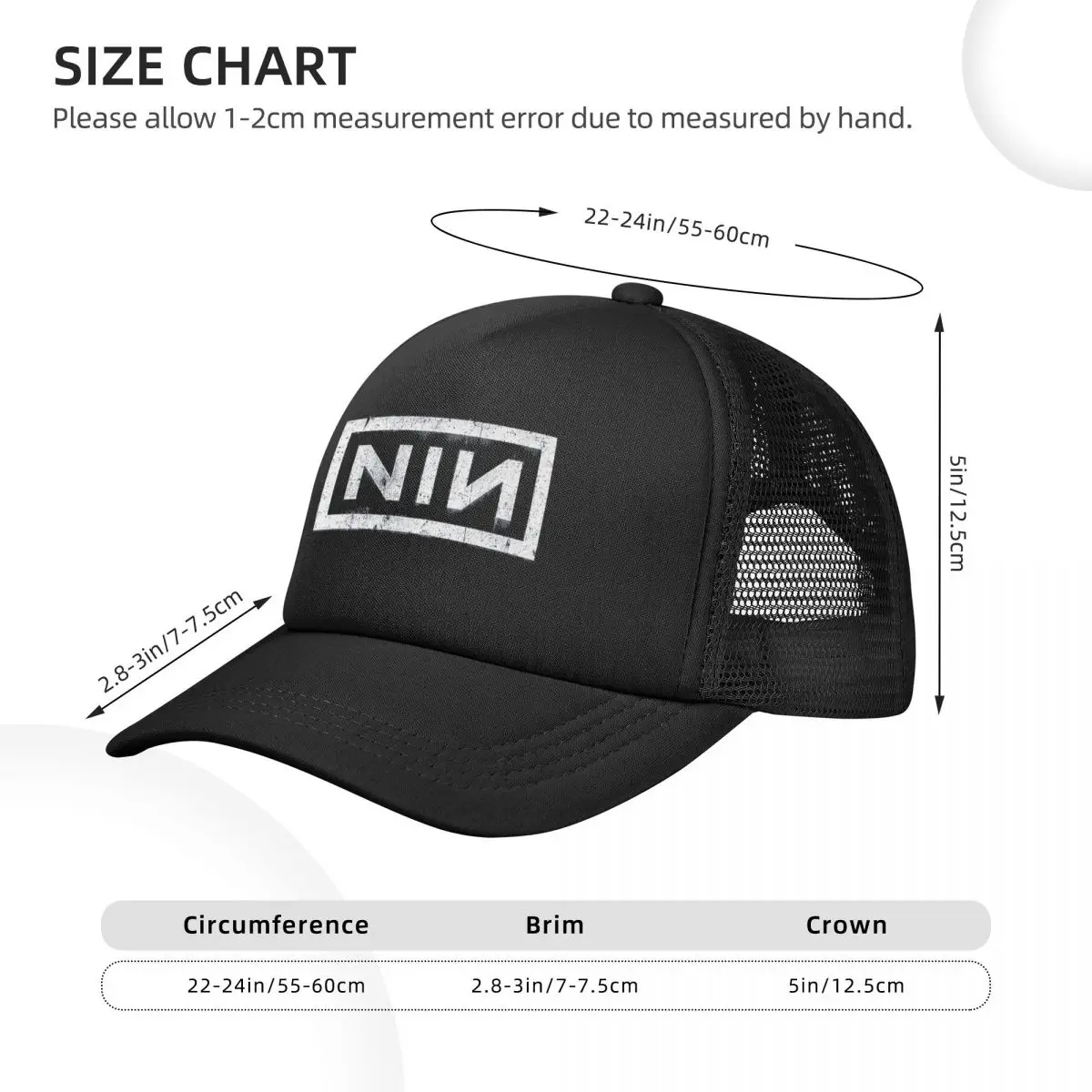 NIN Retro Logo Nine Inch Nails Mesh Baseball Caps Unisex Fashion Sun Hat Dad Hat Snapback Caps Sun Caps Summer Trucker Hats