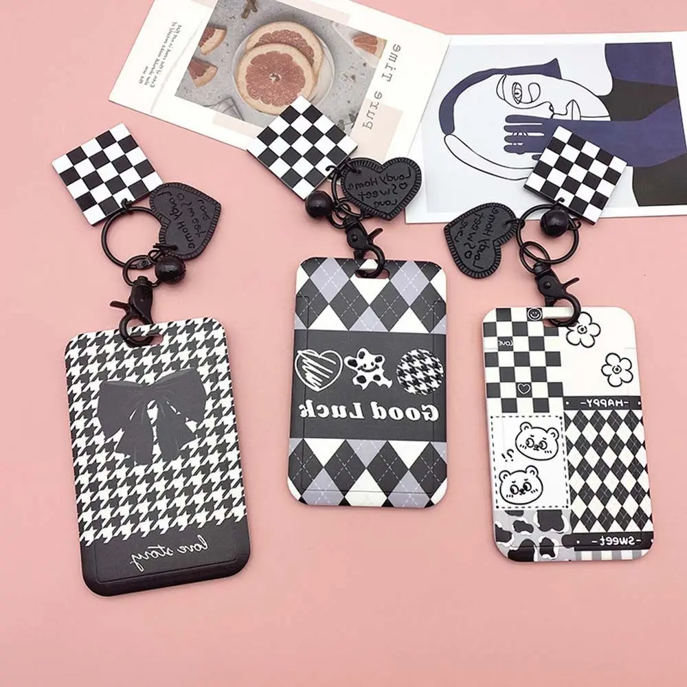 

Name Tags ID Card Cover Bank Credit Card Black and white grid Checkerboard Card Holder Bus Card Case Badge Holder Pass Card Bag