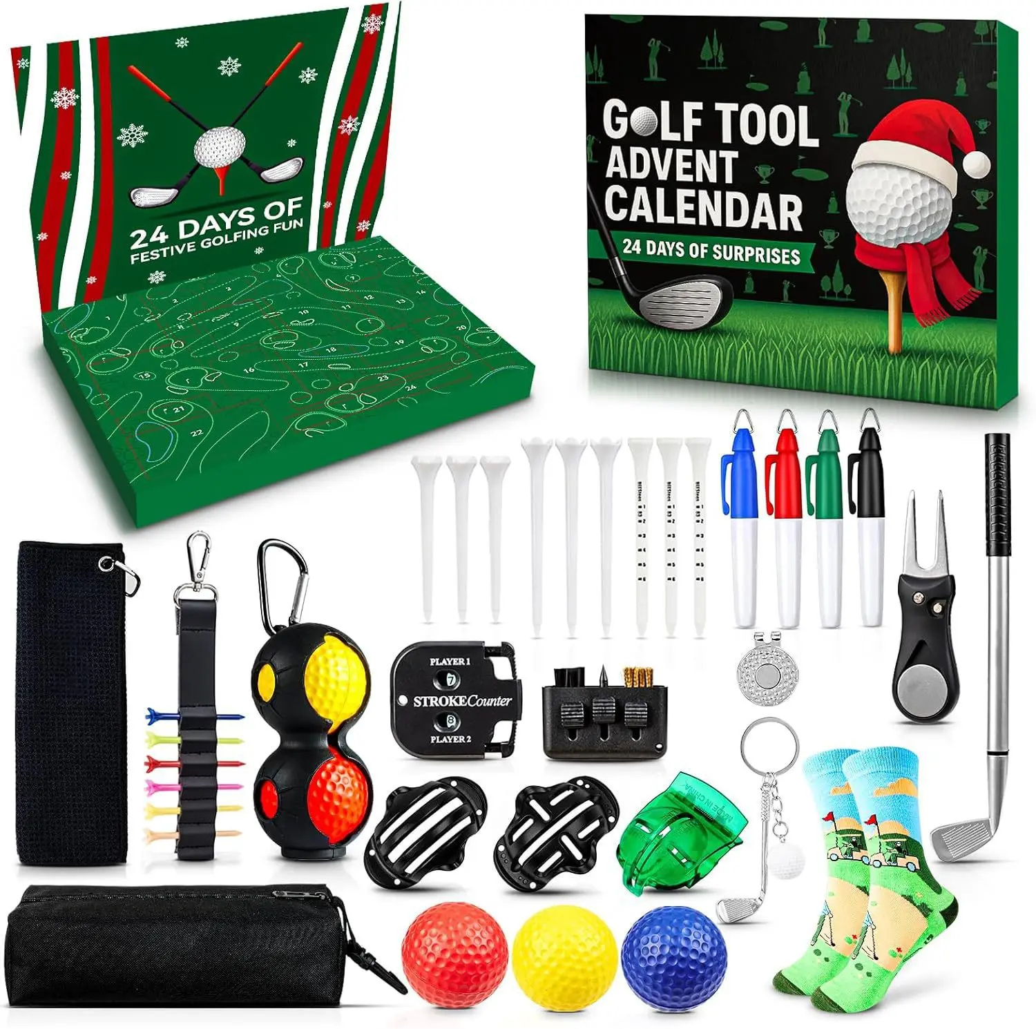 

2025 Christmas Golf Set Advent Calendar 24 Days Countdown Outdoor Sports Gift for Family Friends Golf Enthusiasts Blind Box
