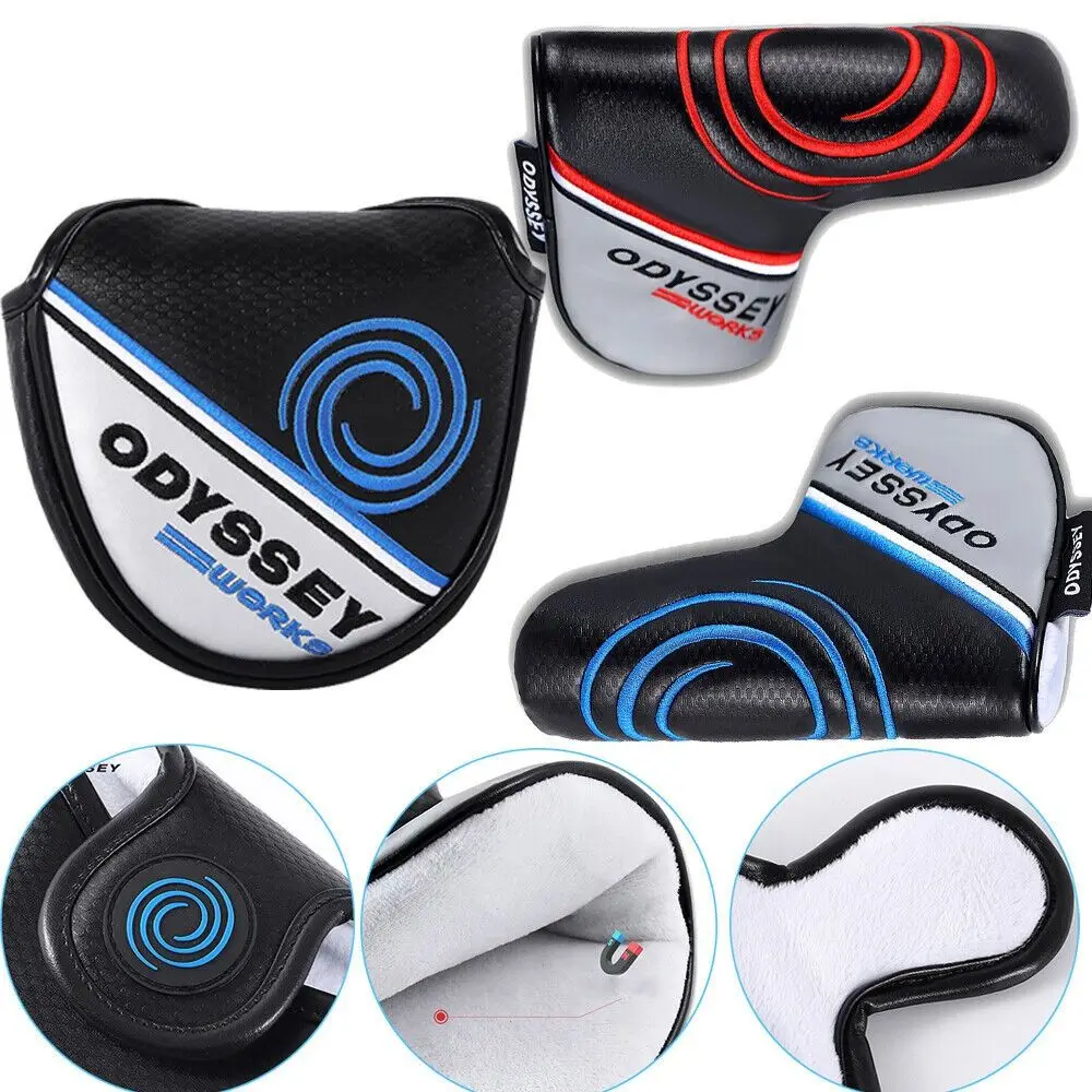 Magnetic Golf Club Head Cover Golf Accessories Semicircle Black Putter Protector PU Straight Stripes Golf Putter Cover