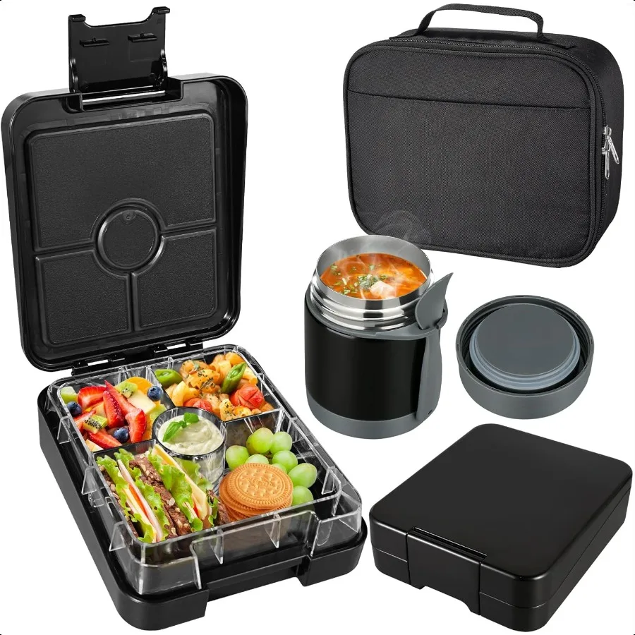 

Bento Lunch Box Set With 10oz Soup Thermo Leakproof Lunch Containers with 4 Compartment Hot Thermo Food Jar Insulation Lunch Ba