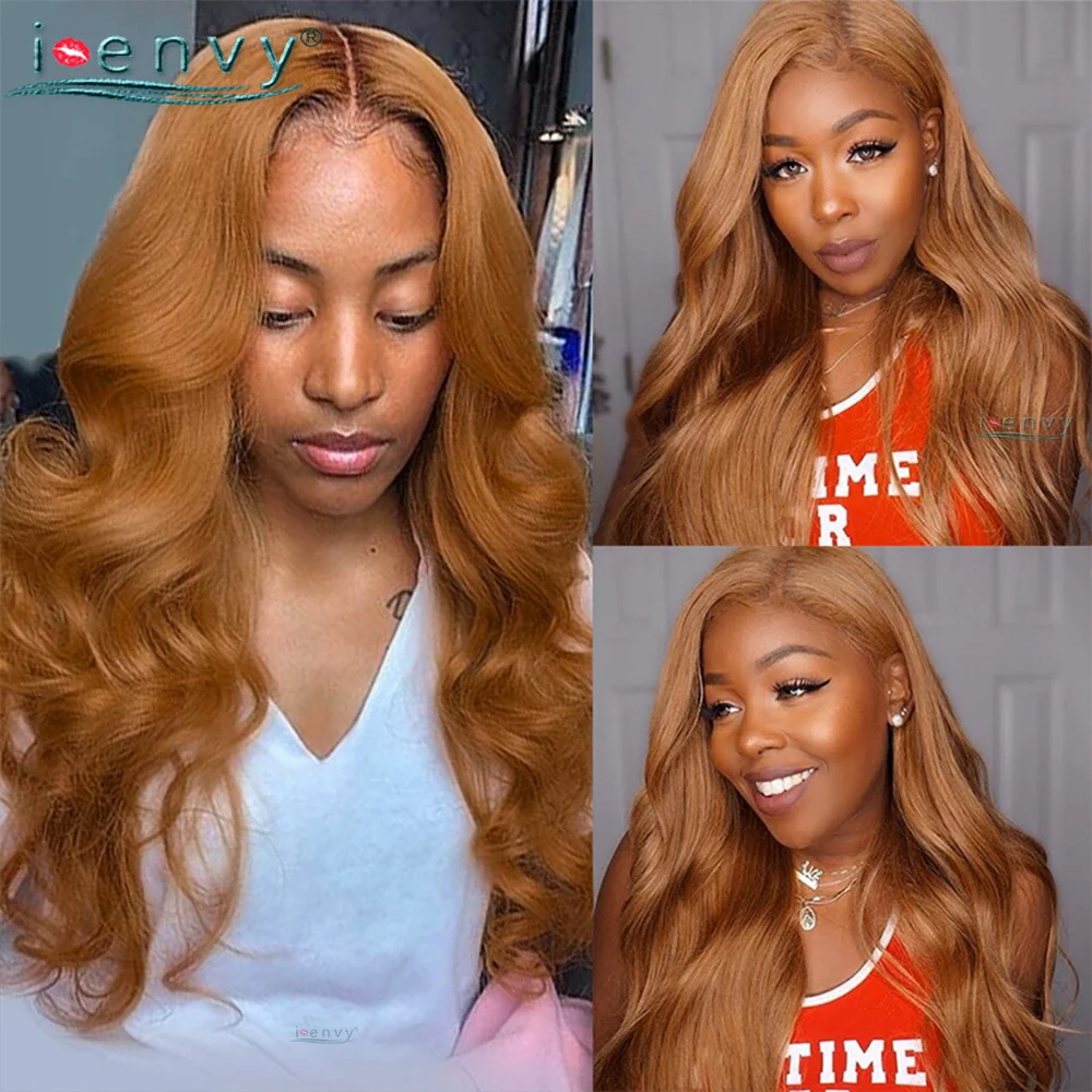 13X6 Ginger Lace Front Wig 34Inch Honey Blonde Body Wave Lace Front Wig Transparent Lace Wigs Pre-Plucked For Woman Malaysia Wig