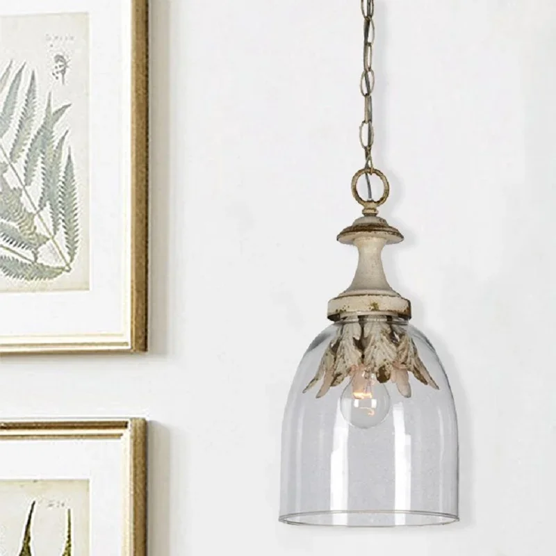 French chandelier Retro Old Single Head leaf Glass Mini Chandelier  restaurant corridor balcony lobby Chandelier