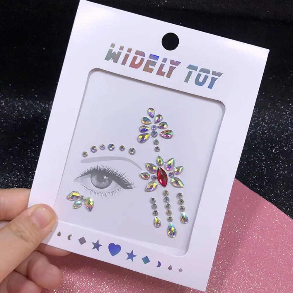 

Waterproof 3D Rhinestones Sticker Fake Tattoo Glue Free Crystal Facials Sticker Colorful Glitter Temporary Tattoo Sticker