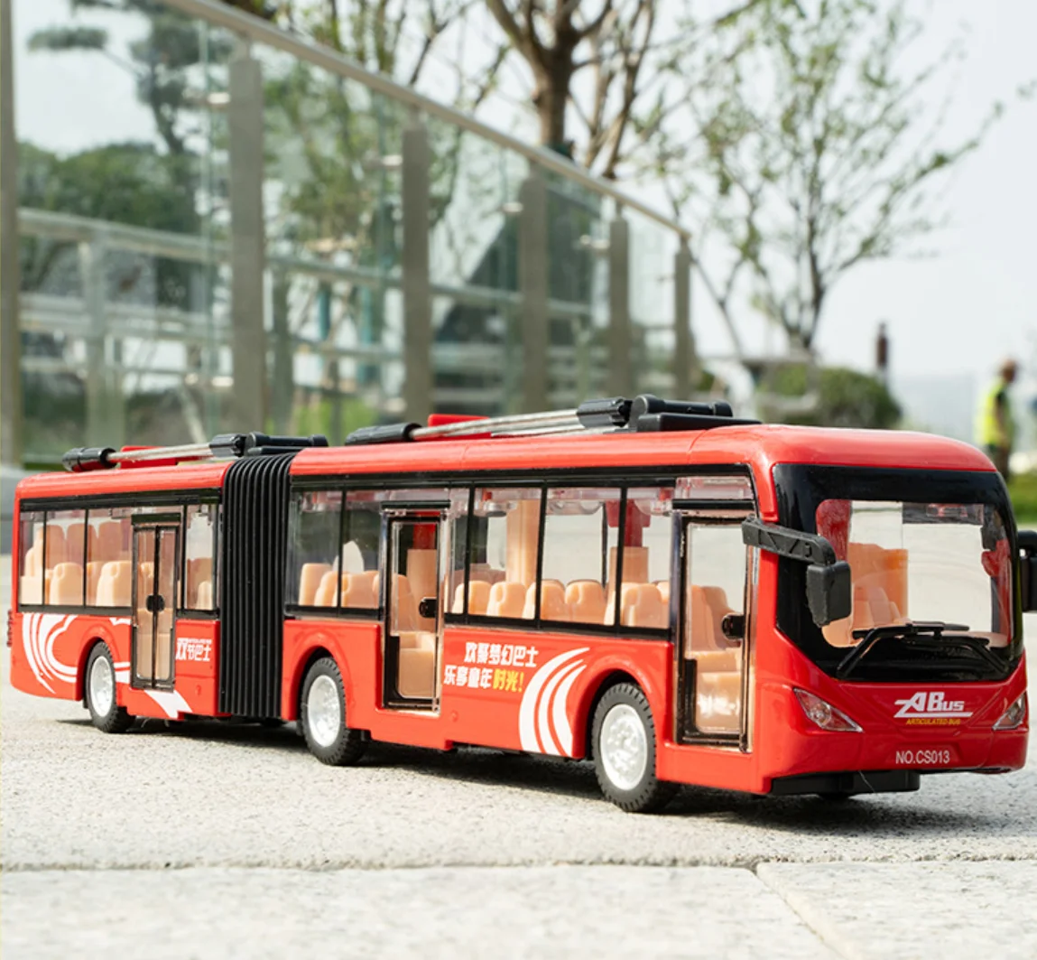 1:48 Double Section Bus Alloy Car Model Toy Car Pull Back Car Model Toy Gift B304