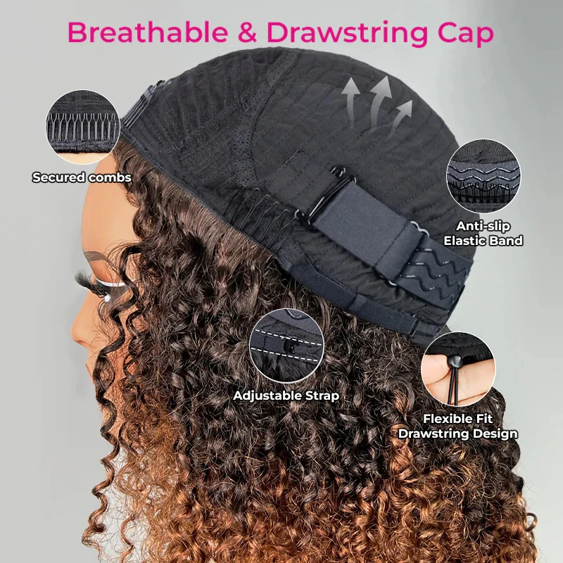 TB4 Marrone Evidenzia anni '70 Bouncy Soffici Soffio Afro Ricci Crespi Ricci Mezza Parrucca Capelli Umani Fatta a Macchina 3/4 Mezze Parrucche con Coulisse