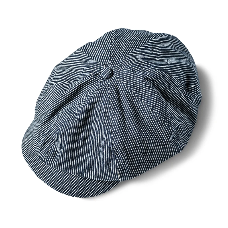 Non Stock Hickory Stripes Newsboy Cap Vintage Fashion All Season Men Berets Blue