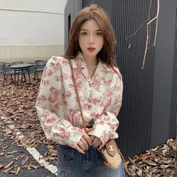 French Retro Floral Shirt Women's New Stylish Suit Collar Rose Sweet Shirt Design Sense Top