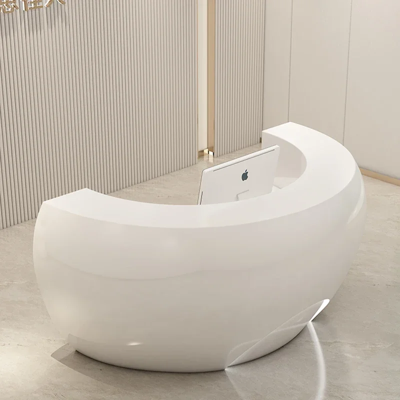 أثاث شبكي احترافي للنقود، مقهى تصفيف الشعر، مكتب استقبال أبيض، بار صالون تجميل، مستحضرات التجميل، طاولة حديثة LED