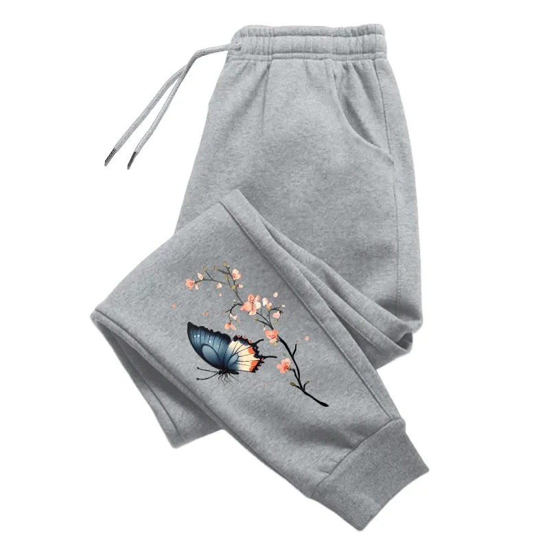

Autumn and winter fashion adult sports pants street personality butterfly print modern outdoor warm everyday men's casual pants