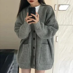 Autumn Winter Thick Warm Cardigans Women Korean Lazy Wind Soft Sweater Coats Woman Solid Color Oversized Cardigans Female