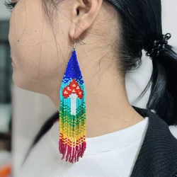 Bohemian style color mushroom extra long tassel earrings Christmas decorations Christmas gifts Valentine's Day gifts