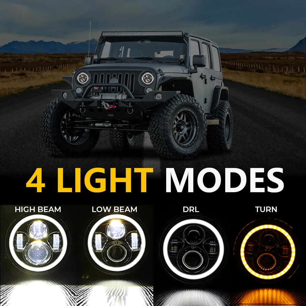 For JK VAZ 2121 Lada Niva 7\'\' LED DRL Headlight 4x4 7inch Round halo Headlights 7\