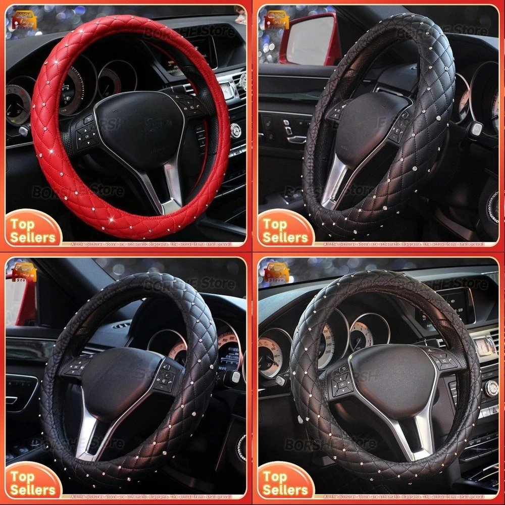 

2026 Suitable for Universal Car Models Diamond Quilted Starry Pattern Steering Wheel Cover Winter Warm Anti Slip Steering Wheel