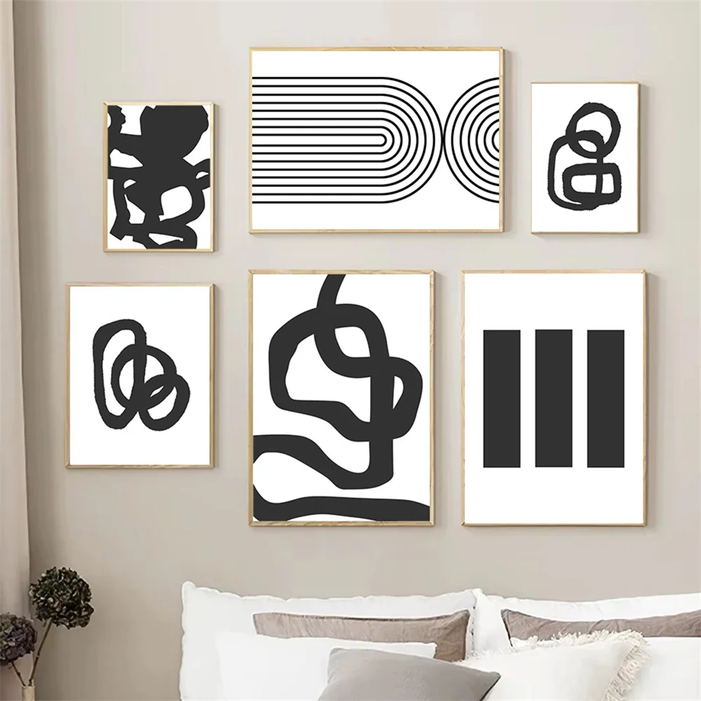 

Modern Abstract Line Geometric Wall Art Canvas Painting Black White Minimalist Posters Nordic Print Pictures Living Room Decor