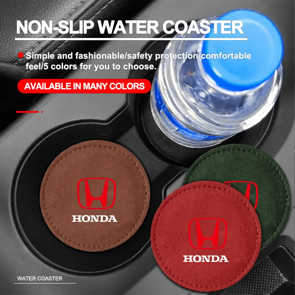 2Pcs Non-slip Car Water Cup Pad Fur Drink Coaster Holder For Honda Mugen Power Civic Accord Odyssey Jazz CRV Spirior Accessories