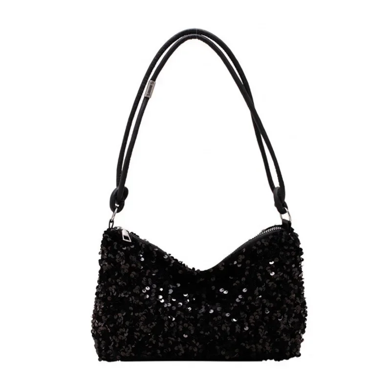 

Textured Casual Foreign Style Sequined Shoulder Bag Personalized Ins Simple Messenger Large Capacity Baguette Bag