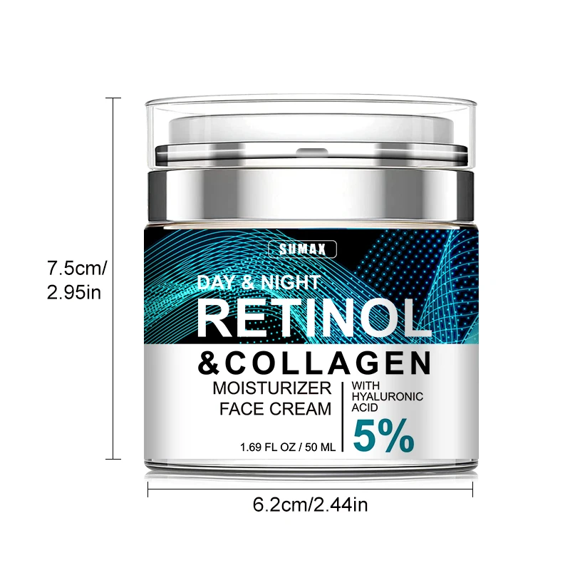 Sumax Retinol Collagen Face Cream 50ml Nawilżający krem z kwasem hialuronowym 5% Nawilżający Ujędrniający Rozjaśniający Pielęgnacja skóry