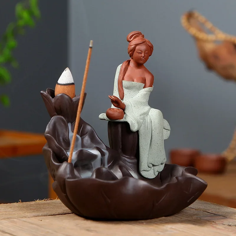 

Home Decor Lady Incense Stick Bullet Blackflow Cones Smoke Ceramic Censer