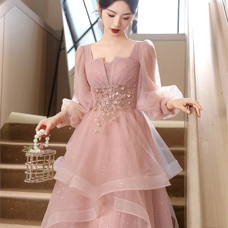 

Long Sleeve Evening Dress for Women Light Luxury Minority Season Engagement New Club Host Vocal Music Art Test