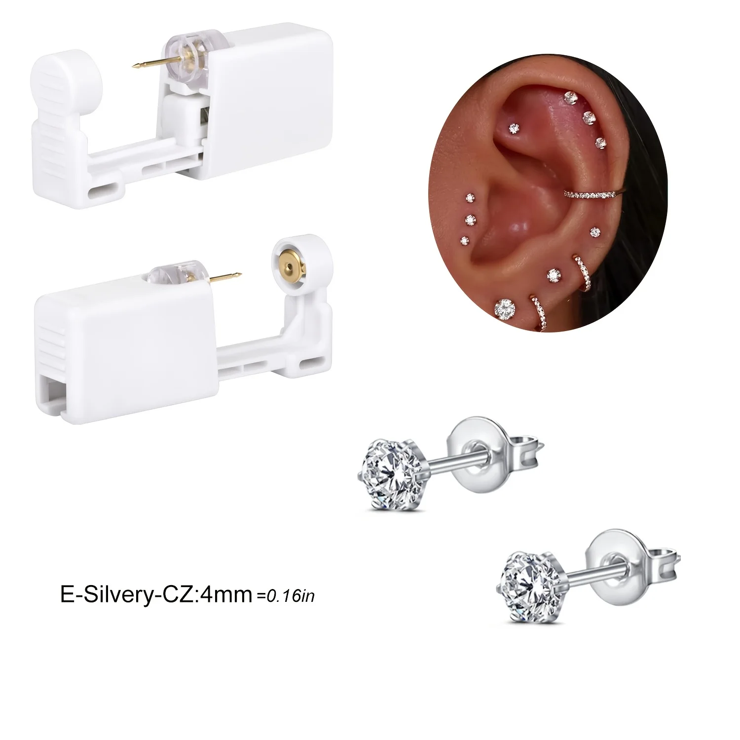 2 Sätze Ohrpiercing-Set, Einweg-Ohrpiercing-Pistolen-Set, selbstpiercingende Pistole und eingebaute Ohrringe, Ohrstecker-Pistole