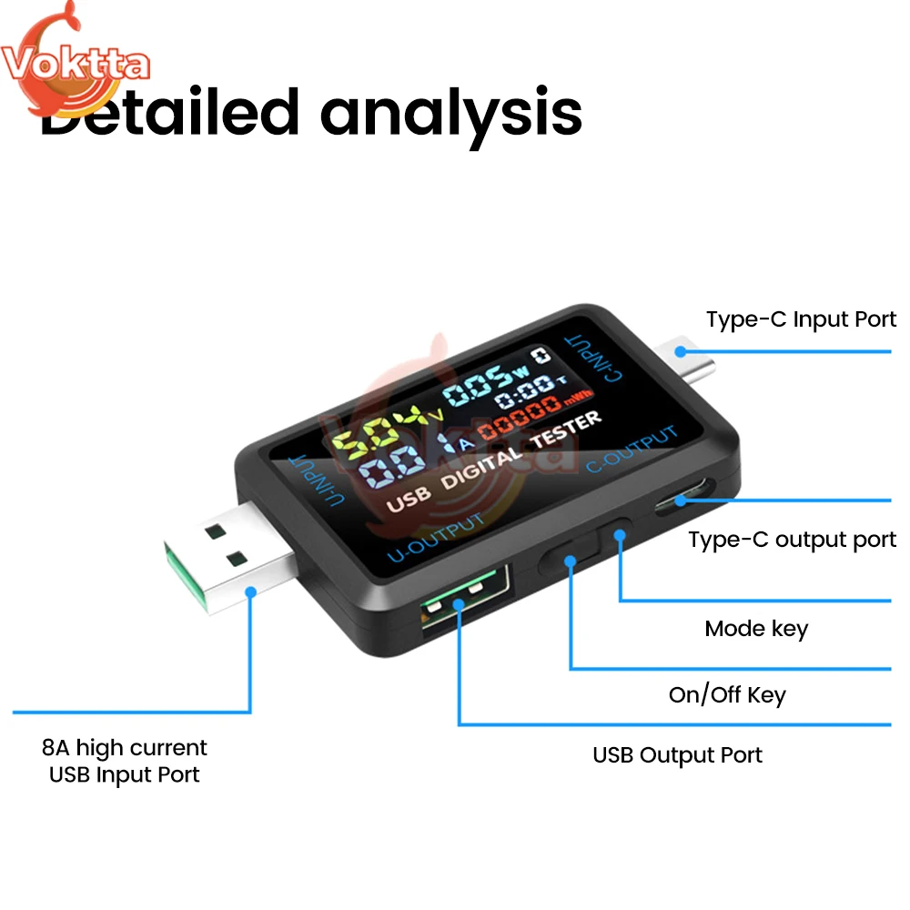 DC 4.5-36V Digital Voltmeter Ammeter Type-C USB Tester DC Voltage Current Meter Ammeter Monitor Power Bank Charger Capacity Test