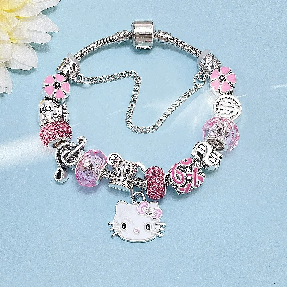 Sanrio Hello Kitty Y2K Bracelets Anime Kawaii Cinnamoroll My Melody Silver Rhinestone Women\'S Girls Jewelry Accessories Gifts