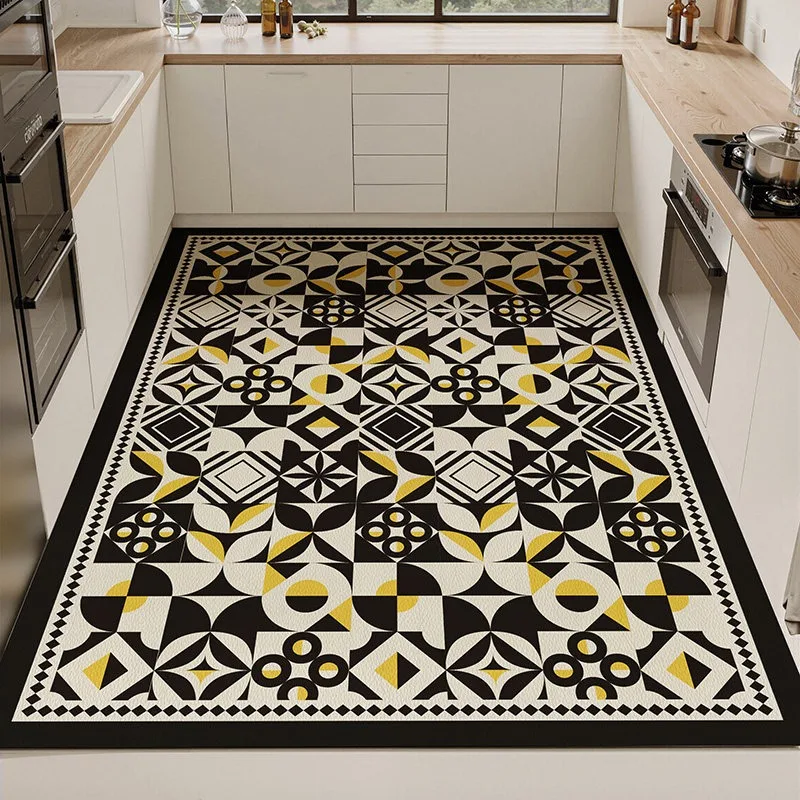 PVC Leather Kitchen Mat Anti-slip Waterproof Rug Vintage Print Kitchens Carpet Oil-proof Dirt-resistant Carpets Easy Clean Rugs