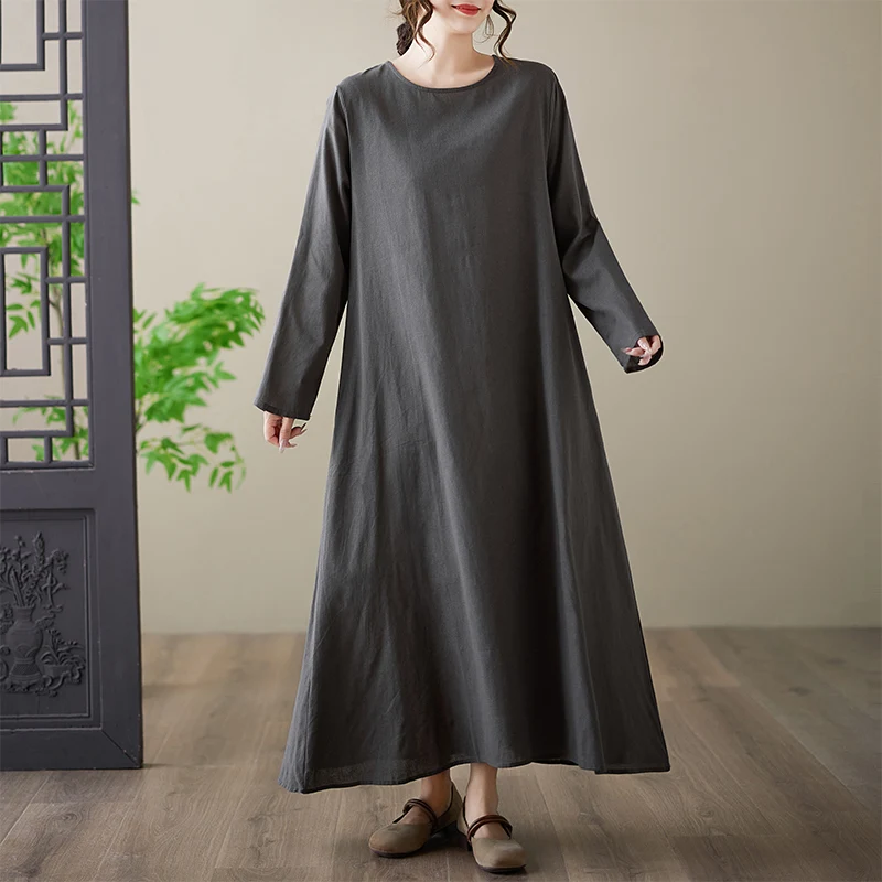 Loose Fit Algodón Lino Estampado redondo Ne Long Sve Tallas grandes Verano Vaion Dr Cómodo Transpirable Mujer Dr