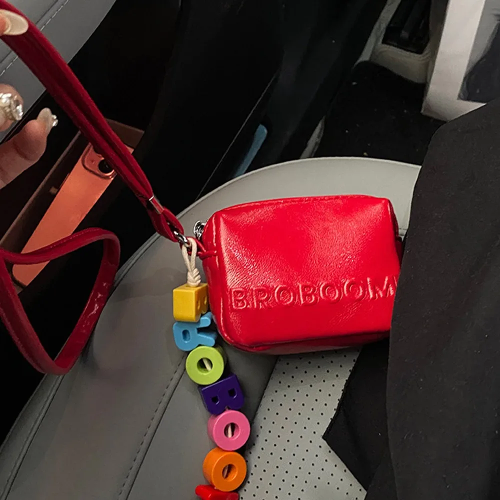 Dompet Persegi Kecil Multifungsi Kulit PU Dompet Koin Halterneck Sederhana Tas Headphone Selempang Tahan Lama Warna Solid Wanita