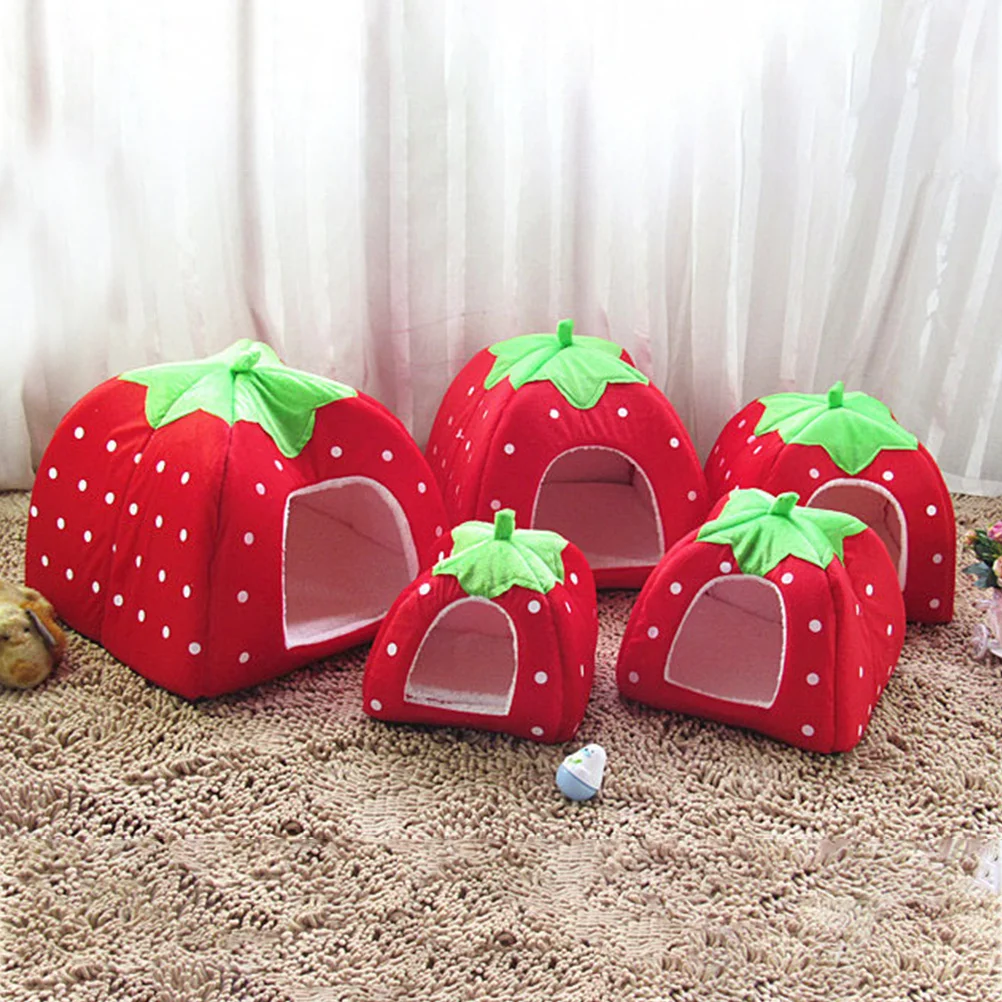 

Pet Bed Strawberry Shape Foldable Warm Sleeping Nest For Cats Small Dogs Puppy Cozy Lightweight Red L