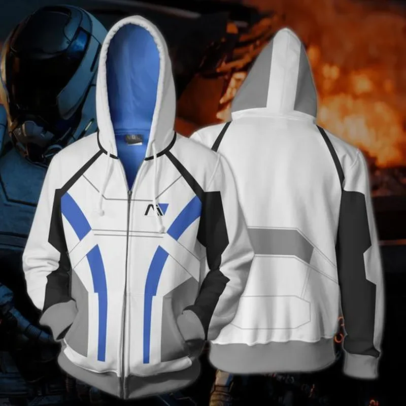 Mass Effect N7 Moletons com capuz para homens e mulheres, traje Cosplay Game, casacos com capuz, zíper, Halloween, Natal