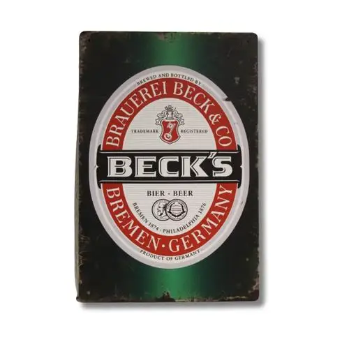 Letrero de lata para cerveza de Beck, Bar irlandés, Pub, decoración rústica de aspecto Vintage