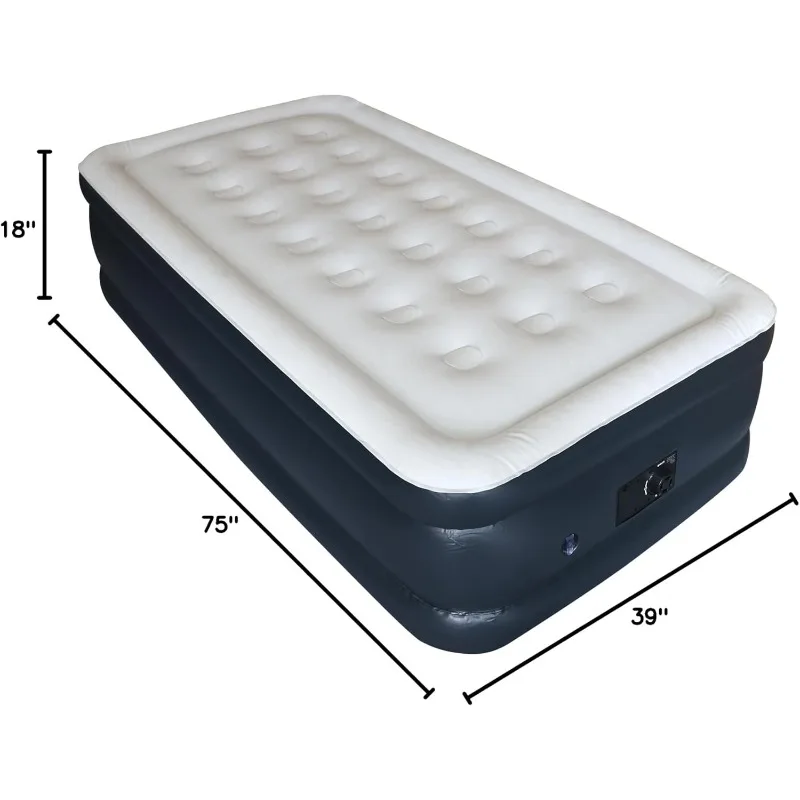 

Air Mattress with Built in Pump - Luxury Double High Inflatable Bed for Home, Travel & Camping, Navy/White, Twin, 18" High