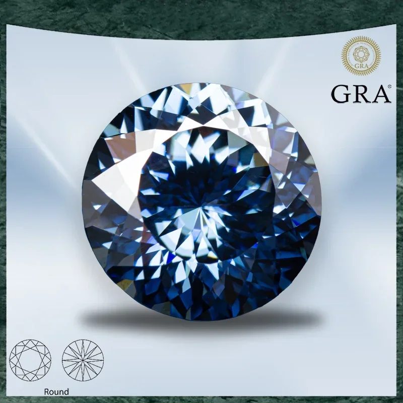 

Moissanite Stone Round Shape 100 Faces Cut royal blue Natural Colours with GRA Certificate Top Charms Jewelry Making Material