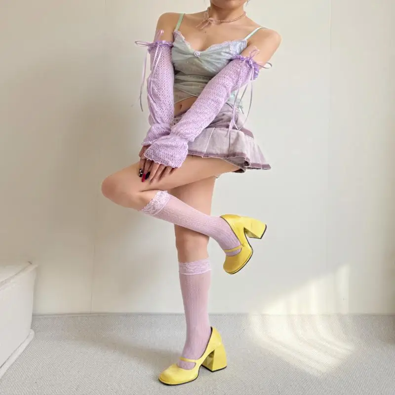 Damenstrümpfe, koreanische einfarbige Dopamin-Socken, süß, sexy, modisch, einfach, vielseitig, Spitze, hohl, Lolita JK, Wadensocken für Mädchen – Detail 11