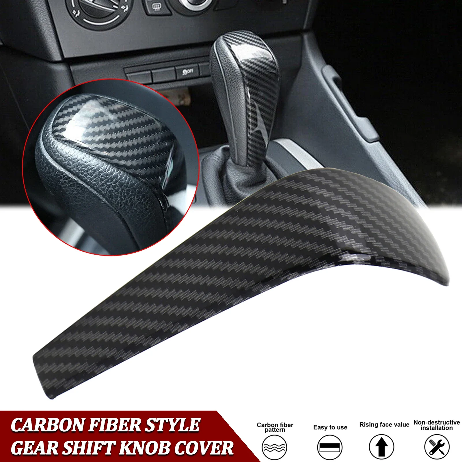 

Carbon Fiber Style Console Gear Shift Knob Cover Handle Shell Molding Trim Sticker For BMW E87 1 Series E90 E92 3 Series E84 X1