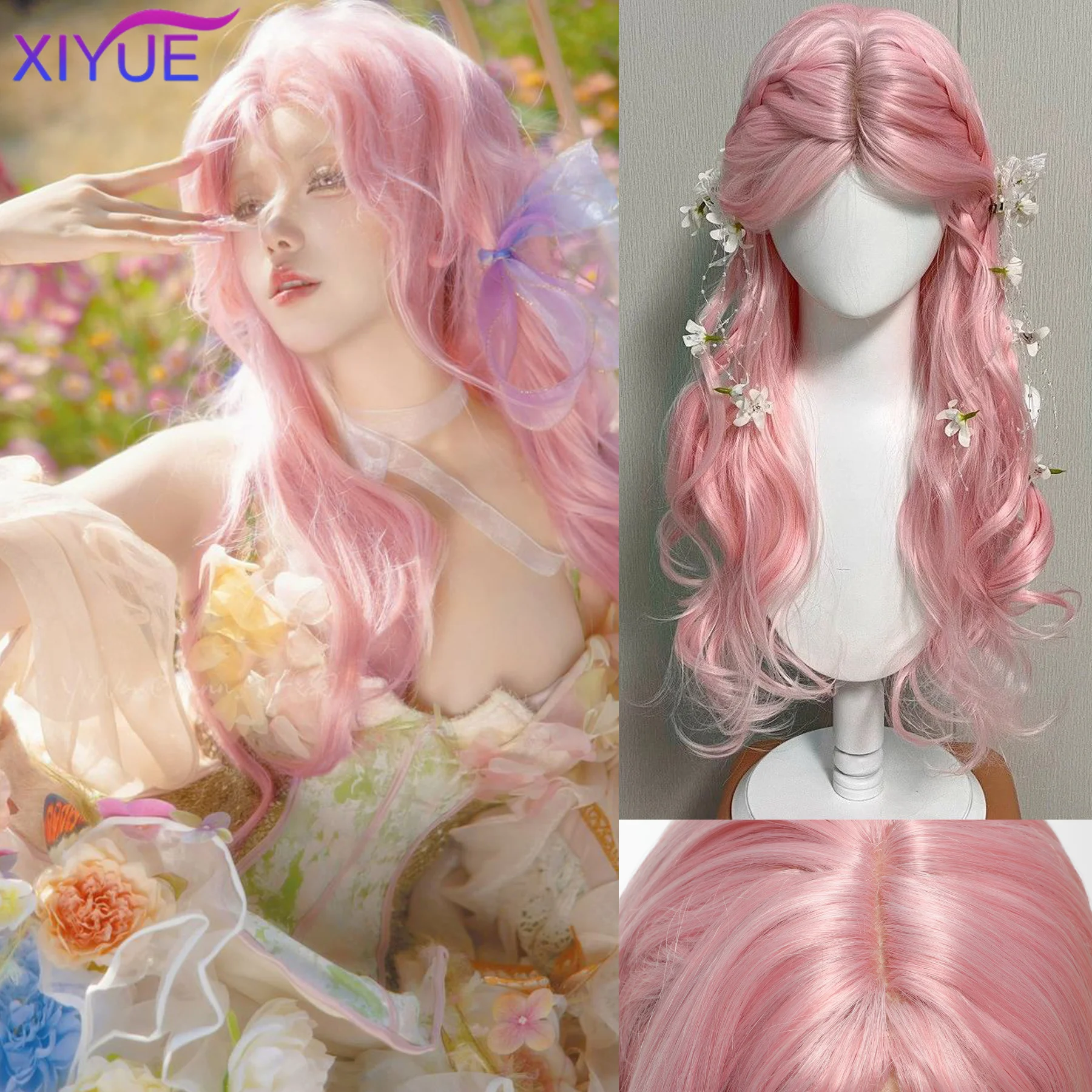 

Синтетический розовый парик для женщин Длинные волнистые парики для косплея Натуральный мягкий милый синтетический парик для ежедневного использования Школьная жизнь Парик Лолита