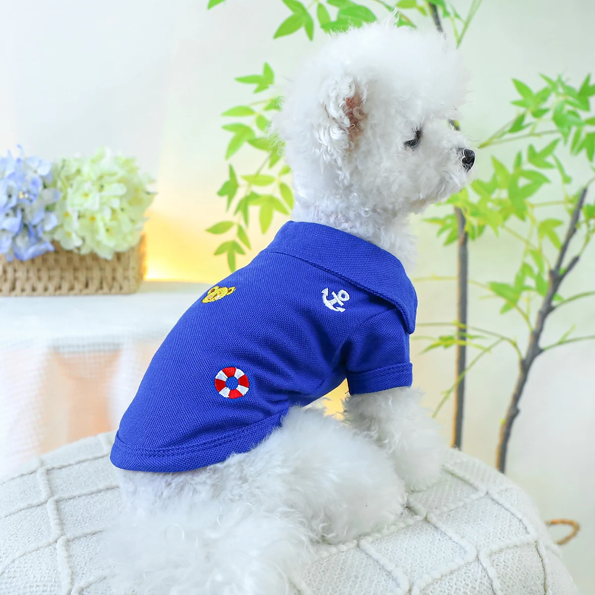 1PC Pet Clothing Dog Spring/Summer Thin Blue Bear Head Embroidered Short Sleeve Cat T Suitable for Small and Medium sized Dogs