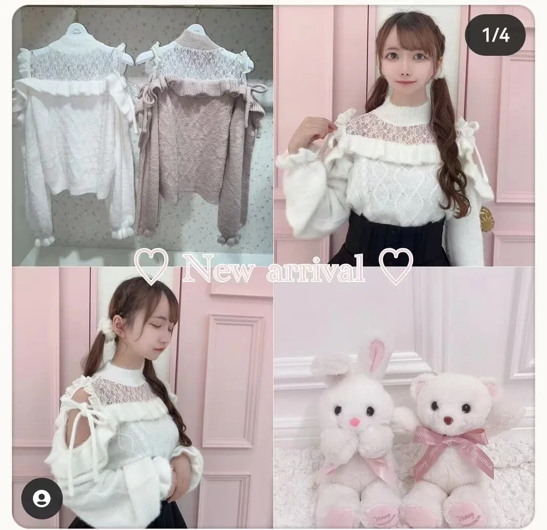 Japanese Sweet Girl Knitted Pullover Sweater Women Lolita Autumn Winter New Off Shoulder Lace Bow Hollow Out Knitwear Top