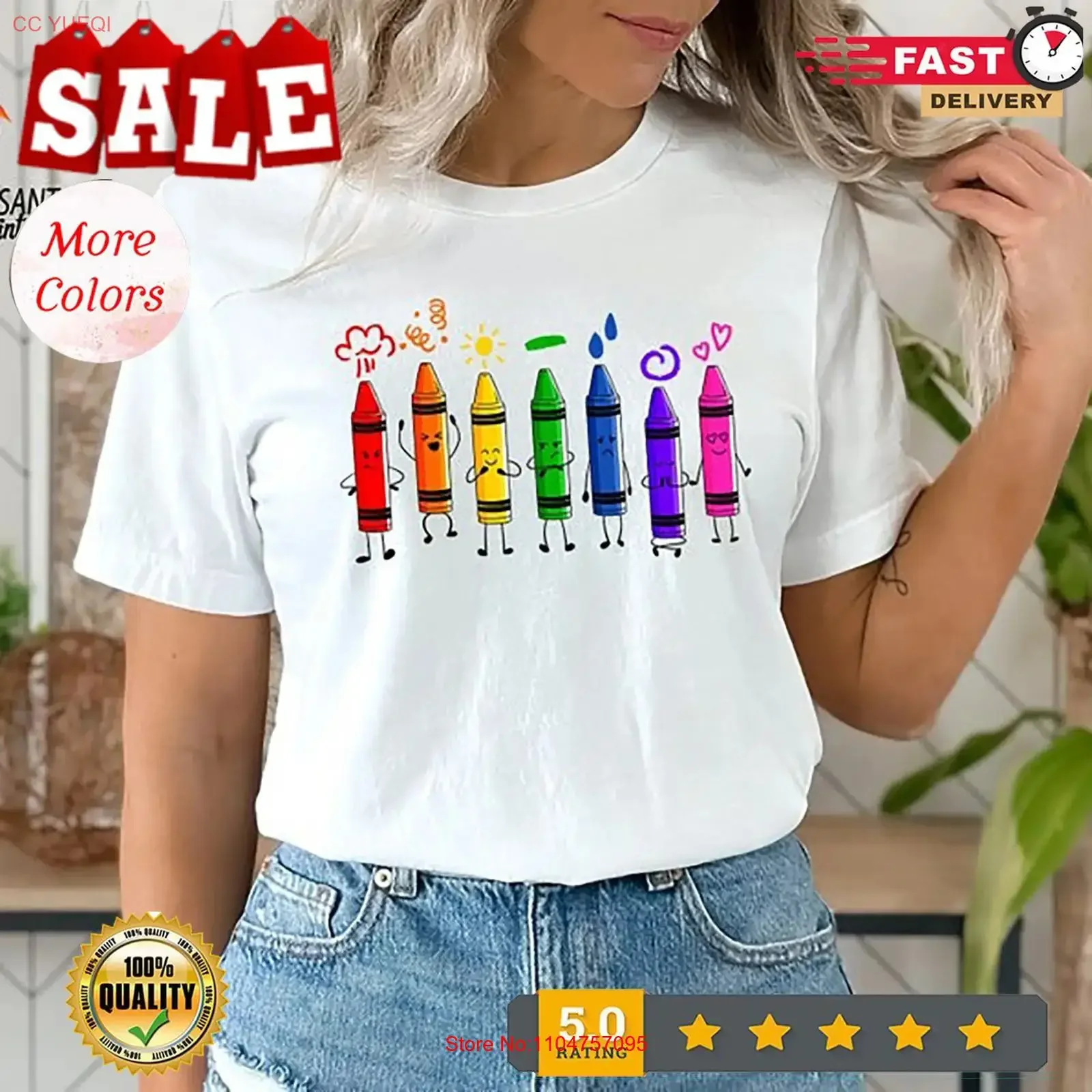 Crayon Teacher T Shirt Cute For Tea vintage Washed designer clothes Soft Breathable streetwear Unisex Comfortable Slightly