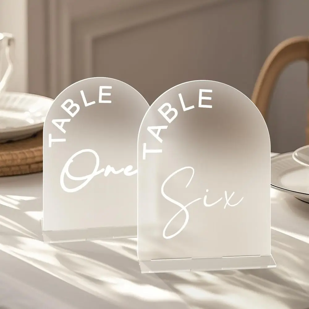 Frosted Arch Wedding Table Numbers 1-20 with Stands, 5x7 Inch Acrylic Arch Sign with Holder for Wedding Reception Table Centerpi